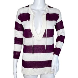 Loft Sweater Womens Extra Small White Purple‎ Stripe Linen Cotton Casual Preppy